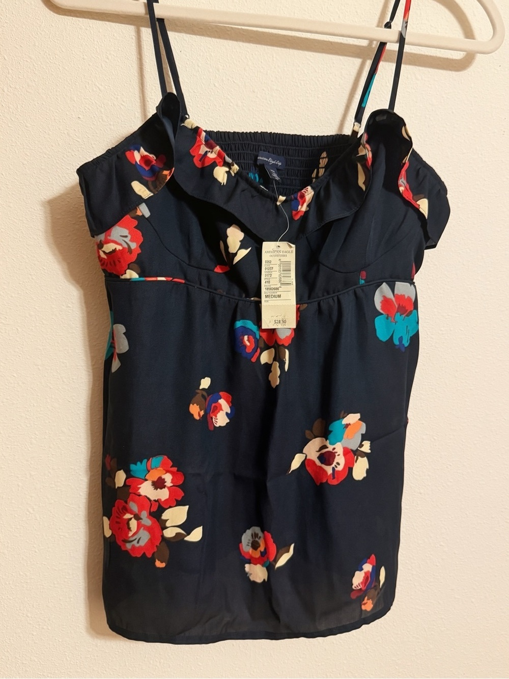 American Eagle Womens Y2K Floral Cami Top Size M Navy Blue NWT Indie Sleaze